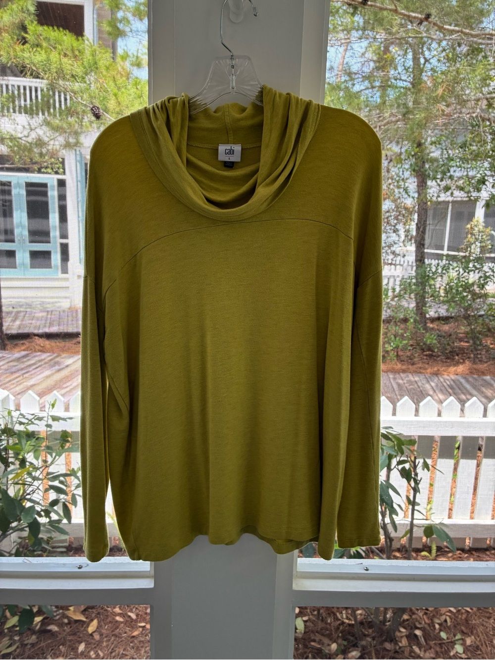 CAbi Olive Green Cowl Neck Long Sleeve knit top